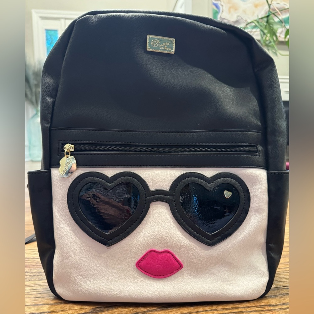 Luv Betsy by Betsey Johnson Emoji Backpack – Black & Pink Heart Sunglasses Face